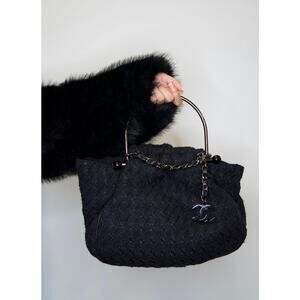 CHANEL 2005 CC Black Tweed Tote Bag